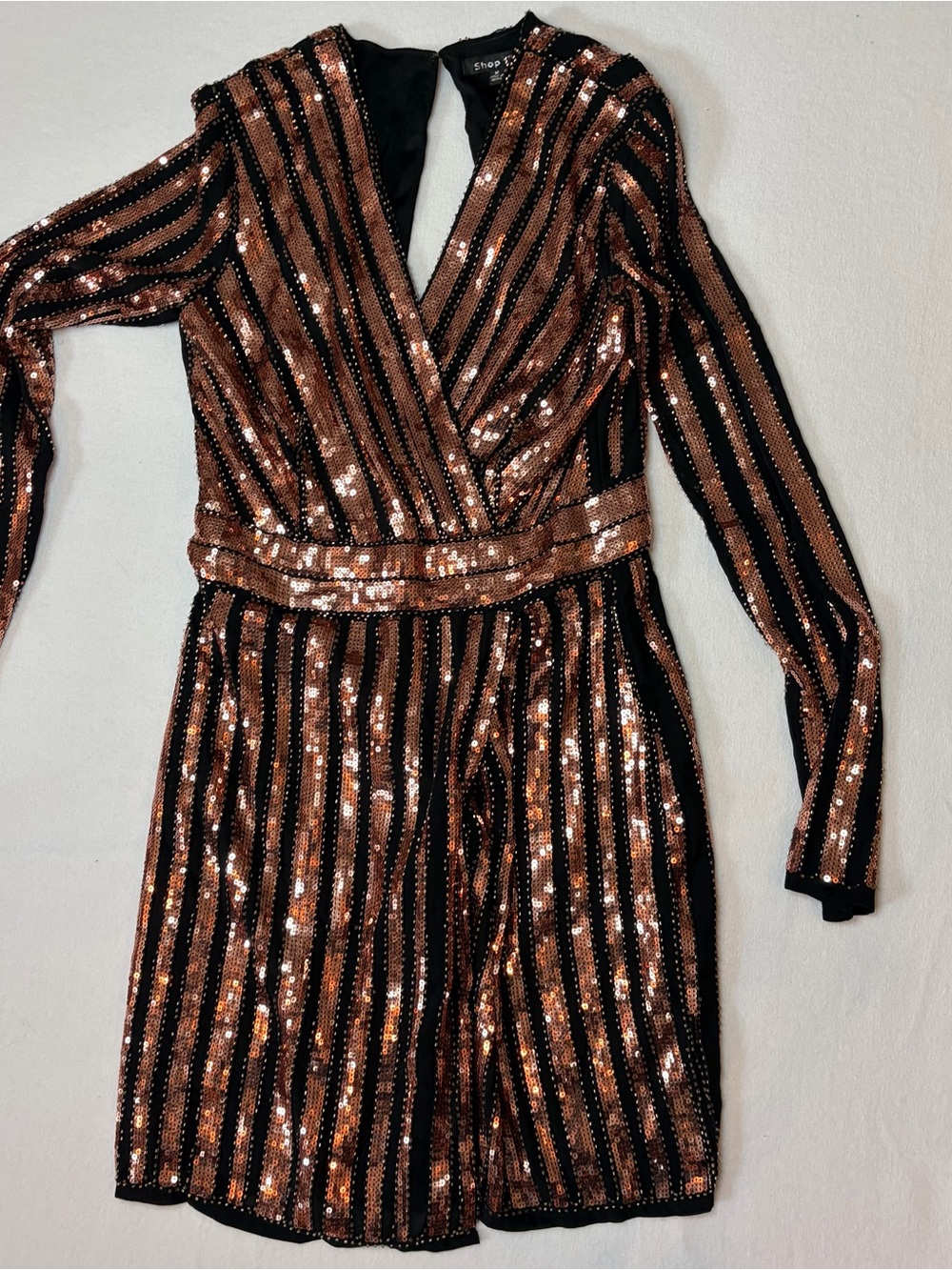 Sequin Striped Dress in Pink Copper and Black/Medium/Cutout Back